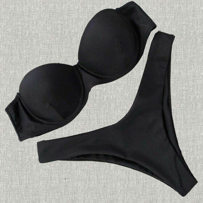 Solid Color Two-Piece Women's Swimsuit